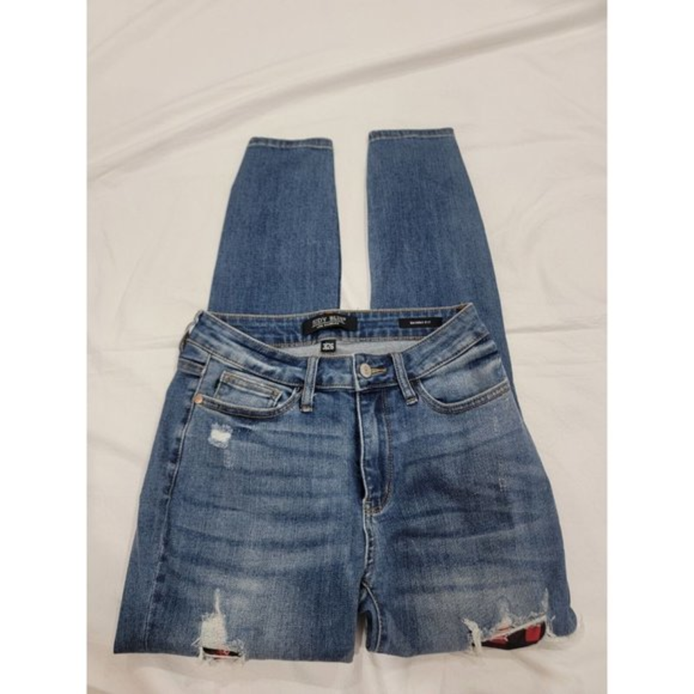 Judy Blue Jeans Womens 3/26 Skinny Fit Mid Rise Blue Denim Distressed  27.5x32.5
